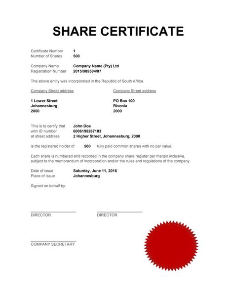 Share Certificate Template Pdf - Calep.midnightpig.co in South African